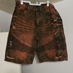 Distressed Washed Men's Cargo Shorts - Rust Brown